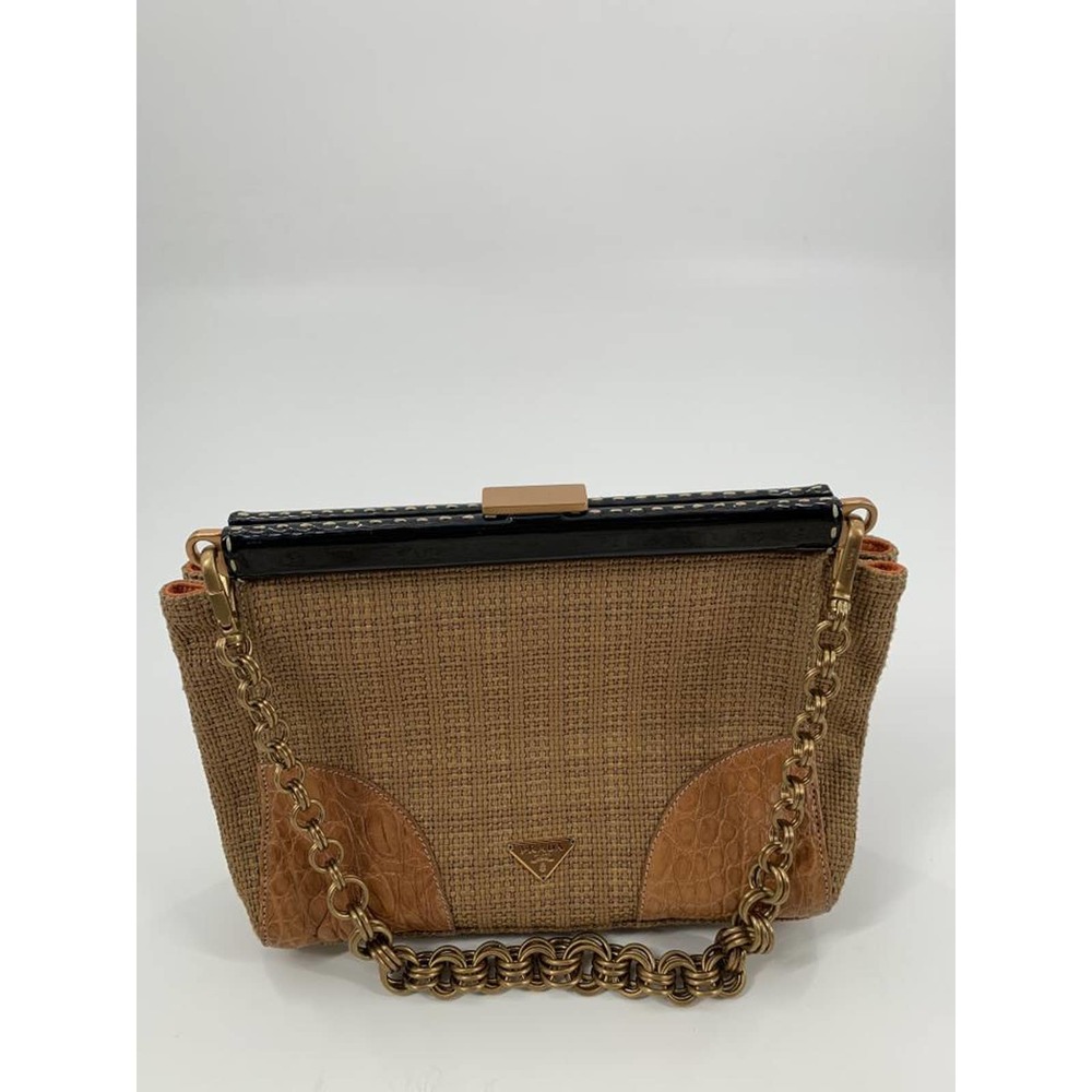 Prada Paglia Straw & Black cocco Lu Crocodile  Bag - Picture 8 of 12